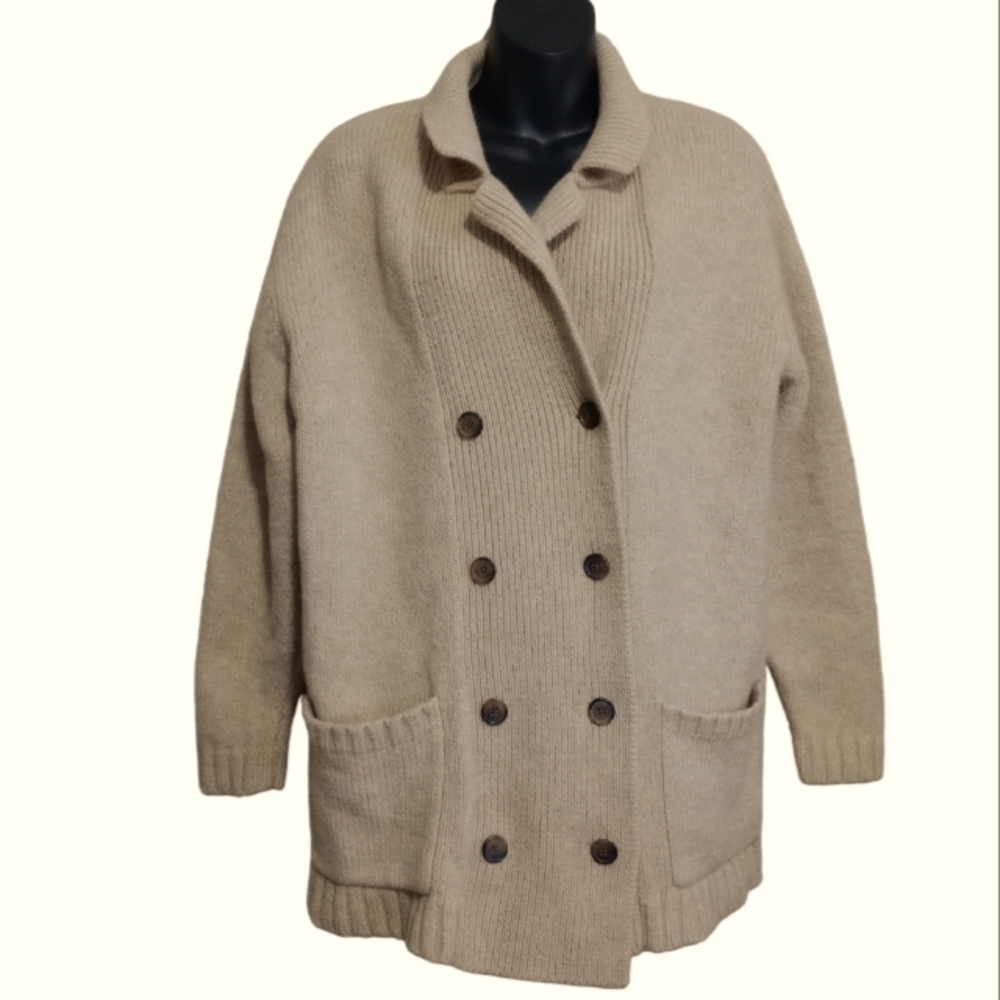 Lauren Ralph Lauren Women's Double Breasted Button Up Camel Hair Wool Sweater
